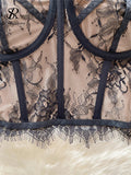 Runhufu American Retro Senior Tank Tops Fashion Sleeveless Slim Floral Corset Female Strapless Mesh Lace Design Sexy Tops