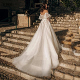 Runhufu Simple Wedding Dresses Boat-Neck A-Line Bridal Gowns Lace Appliques Tulle Robes Off The Shoulder Vestidos De Novia 2024