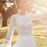 Runhufu Sexy Backless Wedding Dresses For Women Scoop Puff Sleeves Chiffon A-Line Bride Gowns Lace Appliques Robe De Mariée
