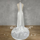 Runhufu Real Picture Simple Halter Sleeveless Satin Mermaid Wedding Dress Open Back Sweep Train Bridal Gown Custom Made