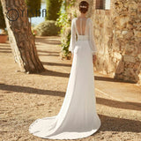 Runhufu Sexy V-Neck Satin Wedding Dress Puff Sleeves Lace Appliques Bridal Gown Sheer Back Pearl Zipper Bohemian vestido de noiva