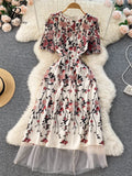 Runhufu Mesh Embroidary Ins Women Dress 2024 Summer Zipper Slim Temperament Vacation Fashion Ladies A Line Splice Dresses