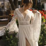 Runhufu Bohemia Wedding Dresses 2024 Trumpet Sleeves A-line Wedding Bride Dress Slit Sexy Dress For Wome 2024 Vestidos De Novia