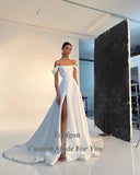 Runhufu Simple A Line Satin Bride Wedding Dresses Strapless High Split Bridal Dress Women Formal Special Party Bridal Gowns