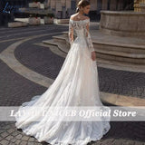 Runhufu NICEB Boat Neck Lace Wedding Dress Appliques Long Sleeve Bridal Gown With Button Vestidos De Noiva Mariage Custom Made
