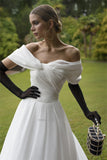 Runhufu Sale Sweetheart Tulle Wedding Dresses Off the Shoulder With Bow Open Back Bridal Gown Vestido De Novia