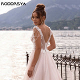 Runhufu Beach Sleeveless Wedding Dress For 2024 Bride A-Line Double V-Neck Applique Vestidos De Novia Custom Made Bridal Gowns