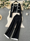 Runhufu Autumn Knitted Three Pieces Sets 2024 Slim Tank Top+Long Sleeves Short Cardigan+Elastic Long Pants Fashion Sweater Set