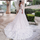 Runhufu Wedding Dress Embroidered Lace On Net With A-line Ball Gown O-neck Full Sleeve Bride Dress Back Lace Up Robe De Mariee