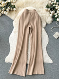 Runhufu Senior Casual Knit Pants High Waist Drawstring Soft Streetwear Autumn Women Solid Fashion Wide Legs Straight Trousers