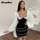 Runhufu Modern Satin Homecoming Dressed for Girls Pearls Rhinestones Long Sleeves Vestidos Robes De Soiree Made to Order