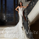 Runhufu V Neck Wedding Dresses For Women Mermaid Lace Applique Bride Dress Spaghetti Straps Boho Bridal Party Gowns vestidos