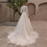 Runhufu Elegant Muslim Wedding Dress High Neck Long Sleeves Lace Applique Bride Gowns Custom Made A-Line robe de mari¨¦e 2024