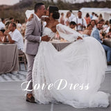 Runhufu Bohemian Sweetheart Wedding Dress With Detachable Sleeve Lace Up Beach Backless Bride Gowns Appliques Train Robe de mariée
