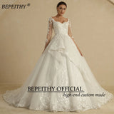 Runhufu Glitter Ivory Ball Gown Wedding Dresses Full Sleeves For Women Bride 2024 Sweetheart Ruffle Skirt Shinny Bridal Dress