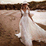 Runhufu V Neck Tassels Tulle Off Shoulder Boho Wedding Gowns Open Back A Line Beach Bridal Dress Bohemian Custom Made