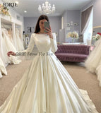 Runhufu Vintage Satin Wedding Dresses O-Neck A-Line Cap Sleeves With Buttons Bridal Gowns Princess Muslim Solid Bride Dress 2024