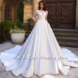 Runhufu De Novia 2024 Charming Satin Wedding Dress Scoop Neck Lace Appliques A-Line Long Sleeves For Bridal Gown Robe de mari¨¦e