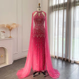 Runhufu Said Luxury Dubai Mermaid Pink Evening Dresses with Cape Sleeves 2024 Arabic Women Wedding Guest Formal Party Gowns SS361