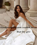 Runhufu One Shoulder Wedding Dresses Pleats Satin Sexy Leg Split Boho Bride Dress Backless Beack Wedding Bridal Gowns 2024