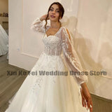 Runhufu Sequins Wedding Dresses Sweetheart Appliques Grace Bridal Gowns 2023 Puff Sleeve Tulle A-Line Princess Plus Size Robe De
