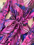 Runhufu France Retro Chiffon Dress Floral Print V Neck Long Lantern Sleeves Bandage Bow Female Loose Autumn A Line Maxi Dress