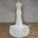 Runhufu Real Picture Simple V-Neck Sleeveless Spaghetti Crepe Mermaid Wedding Dress Open Back Court Train Bridal Gown