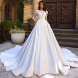 Runhufu De Novia 2024 Charming Satin Wedding Dress Scoop Neck Lace Appliques A-Line Long Sleeves For Bridal Gown Robe de mari¨¦e