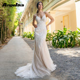 Runhufu Attractive Mermaid Wedding Dresses for Women Spaghetti Straps Backless Lace Appliques Tulle Sweep Train Drop Shipping