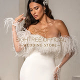 Runhufu Formal Mermaid Wedding Dresses Off The Shoulder Feather Bridal Dress Boho Wedding Evening Prom Gowns bestidos de novia