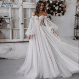 Runhufu NICEB Simple Princess Wedding Dresses Detachable Ling Puffy Sleeve Tulle Bride Gown For Women Sweetheart A Line Bridal