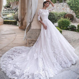 Runhufu Wedding Dress Embroidered Lace On Net With A-line Ball Gown O-neck Full Sleeve Bride Dress Back Lace Up Robe De Mariee