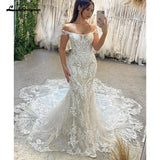 Runhufu Princess Lace Appliques Mermaid Wedding Gown for Women 2024 Off the Shoulder Wedding Dress vestido de boda