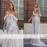 Runhufu NICEB Wedding Dress Appliques Flower Bridal Gowns Sweetheart Off Shoulder robe de mariée fluide Mermaid Lace Beach Bride