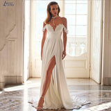 Runhufu Off The Shoulder Wedding Dresses 2024 Charming 3D Flower Side Split Chiffon Bridal Party Gowns Boho Women Bride