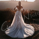 Runhufu Off Shoulder Wedding Dresses Lace Applique Bride Robes High Side Slit White Bridal Gowns Plus Size Custom Robe De Mari¨¦e