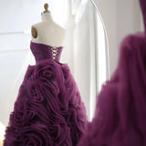 Runhufu Said Luxury 3D Flower Purple Short Evening Dresses for Women Wedding Party 2024 Elegant Pink Midi Formal Prom Gowns SS343
