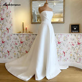 Runhufu Boho Satin Wedding Dresses with Overcoat Ivory Front Slit Bride Dress Church Bridal Gown Plus Size Robe de Mariee