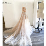 Runhufu Light Champagne Wedding Dresses 3D Flowers Spathetti Straps A Line Wedding Gown Beach Sweetheart Wedding Gowns