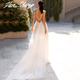 Runhufu YunShang Sexy Deep V-Neck Wedding Dress Cap Sleeve High Side Split Beach Backless Bride Gown Button Train Vestido De Novia