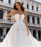 Runhufu Sweetheart Neck Satin A-Line Wedding Dresses Sleeveless Lace Appliques Bridal Gowns Vestidos De Noiva