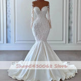 Runhufu Mermaid Wedding Dresses Women Elegant Sheer Long Sleeved Bridal Gowns Lace vestidos de novia Second Reception Dress
