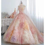 runhufu Spring New Simple Stamped Wedding Dress Strapless Colorful Flower Bridal Dress Sweep Tail Party Prom Dress Vestido De Noiva