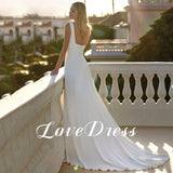 Runhufu Square Collar White Wedding Dresses For Women Side Split Sleeveless Belt Modern Button Bride Gown Backless Robe de Mariée
