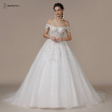 Runhufu Strapless A Line Wedding Dresses For Women Off The Shoulder Appliques Lace Princess Ivory Bridal Gown Bride 2024 Spring