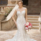 Runhufu NICEB Sleeveless Appliques Wedding Dress With Detachable Tulle Train O-neck Lace vestido noiva boho For Bride Custom Made
