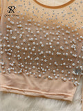 Runhufu Pearls Beadings Women Blouse O Neck Long Sleeves Mesh Sheer High Quality Korean Style Fashion Hotsweet Streetwear Tops