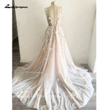 Runhufu Light Champagne Wedding Dresses 3D Flowers Spathetti Straps A Line Wedding Gown Beach Sweetheart Wedding Gowns