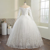 runhufu Neck White Full Sleeve Wedding Dresses Long Appliques Lace Embroidery Sweetheart Off the shoulder Vintage Bridal Ball Gowns