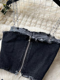 Runhufu Streetwear Cool Y2K Sexy Denim Suits Women Strap Short Tank Top+ Split Bodycon Skirt Fashion Hotsweet Two Pieces Sets